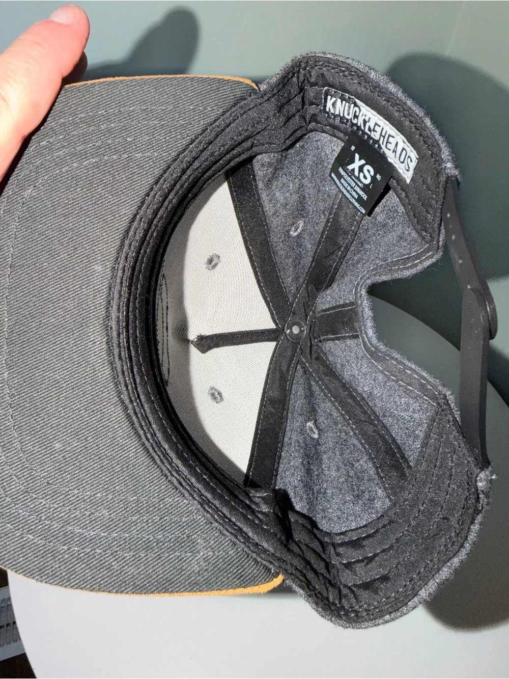 Knuckleheads XS Gray Wool Snapback with Tan suede like Brim